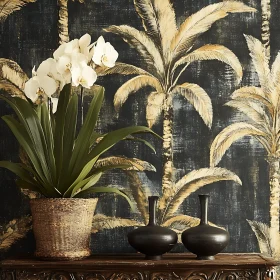 Orchid Still Life with Tropical Wallpaper