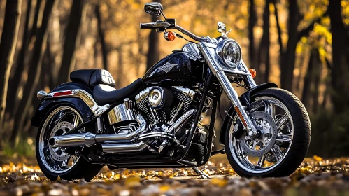 Classic Motorcycle in Autumn Landscape