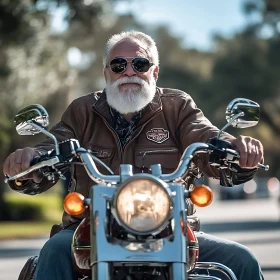 Motorcycle Rider with White Beard