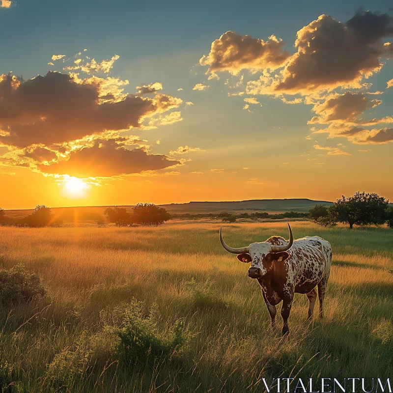 Texas Longhorn Sunset AI Image