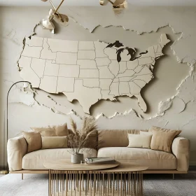 Minimalist Living Room with Wall Map