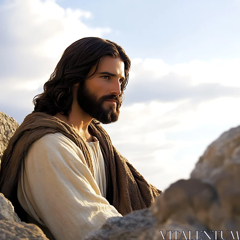 Serene Man with Beard Looking Away AI Image