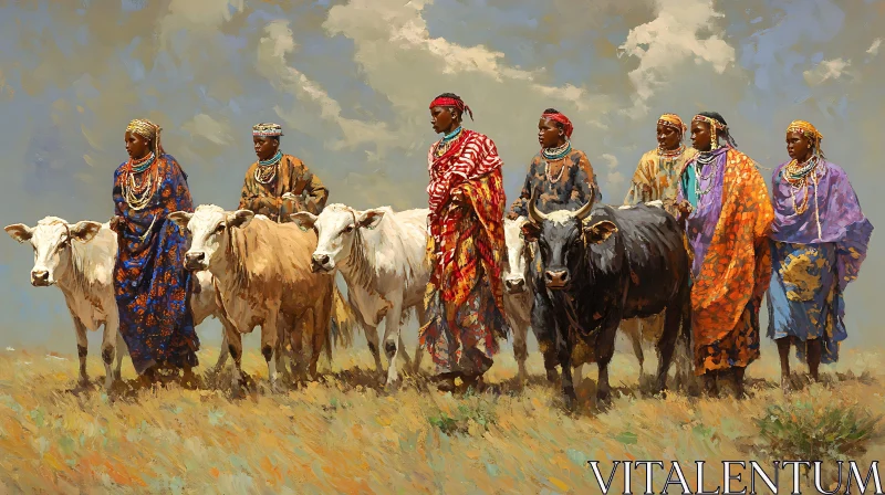 Cattle Herders in Traditional Attire AI Image