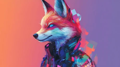 Colorful Fox with Cyberpunk Elements