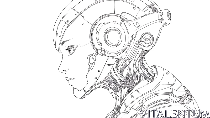 Intricate Cyborg Design Sketch AI Image