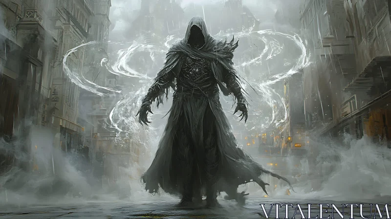 AI ART Grim Reaper in a Ghostly Urban Scene