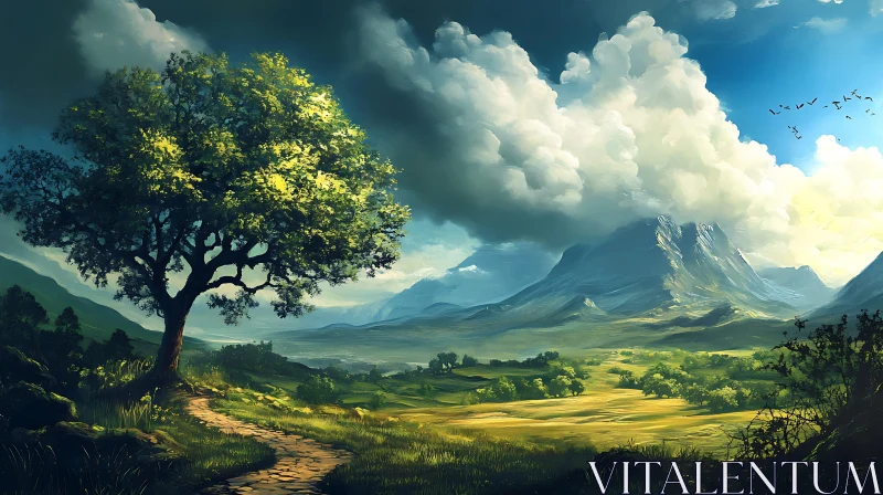 AI ART Picturesque Mountain Vista with Tree