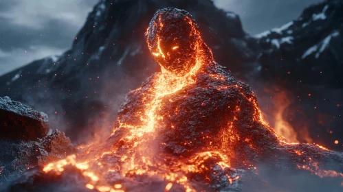 Magma Creature in Mountain Scene