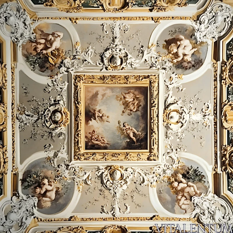 AI ART Ornate Ceiling with Angels Painting