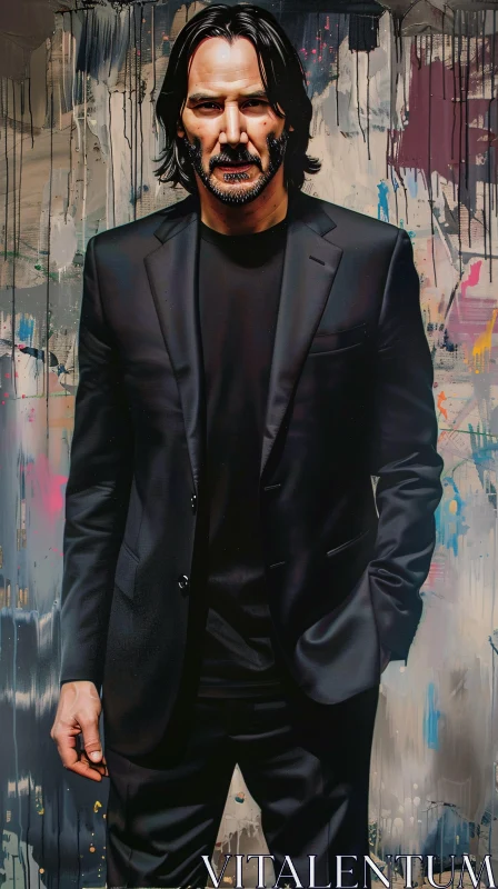 Keanu Reeves Artful Graffiti Background Portrait AI Image