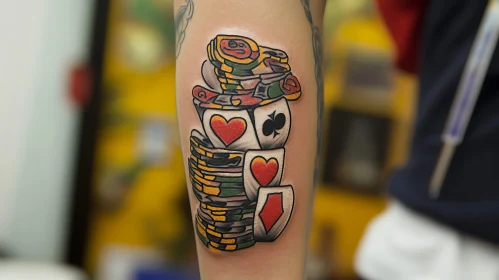 Playing Cards and Poker Chips Tattoo Design