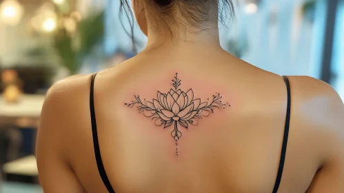 Detailed Floral Tattoo on Upper Back