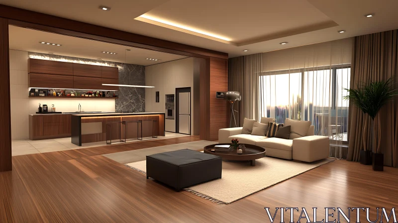 Modern Home Interior with Kitchen View AI Image