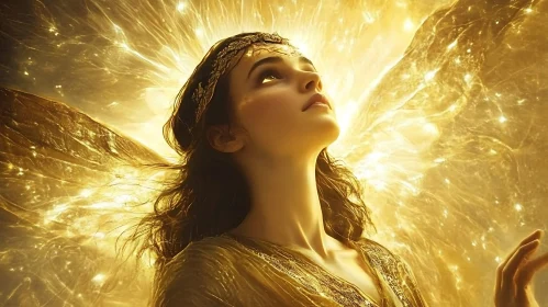 Golden Angel Woman with Wings