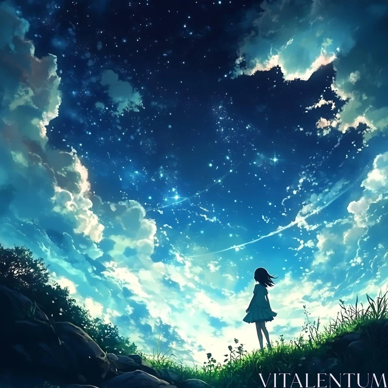 AI ART Girl Under Starry Sky