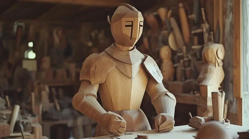 Carved Wooden Knight Armor Display