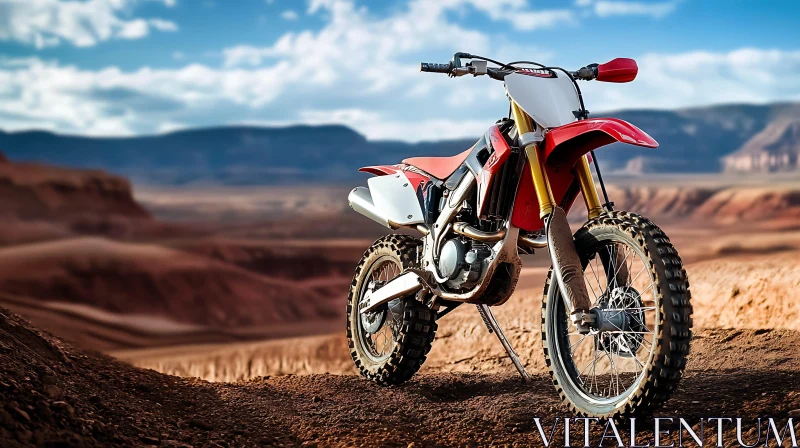 Off-Road Motorcycle in Arid Landscape AI Image