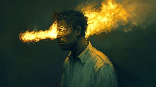 Man Ablaze: A Portrait of Inner Turmoil