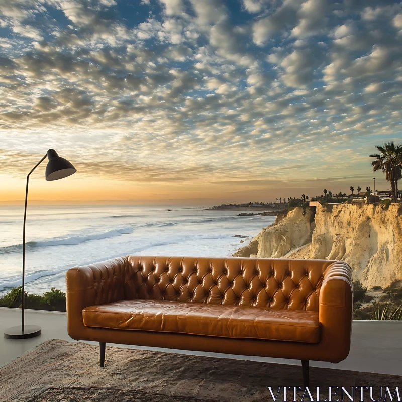 AI ART Ocean View Sofa at Sunset