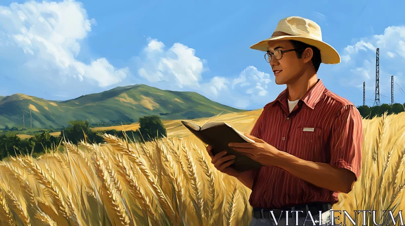 AI ART Contemplative Reader in Rural Landscape