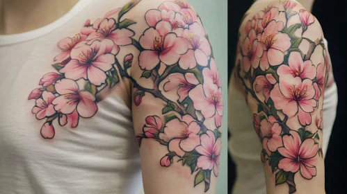 Beautiful Floral Tattoo with Pink Cherry Blossoms