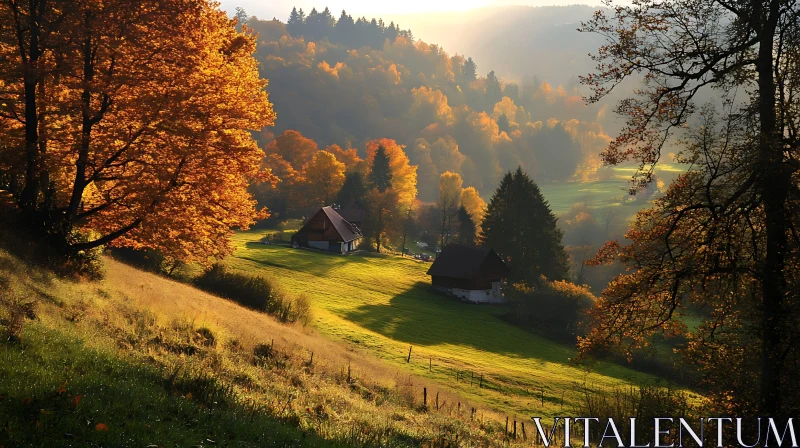 AI ART Picturesque Autumn Landscape with Houses