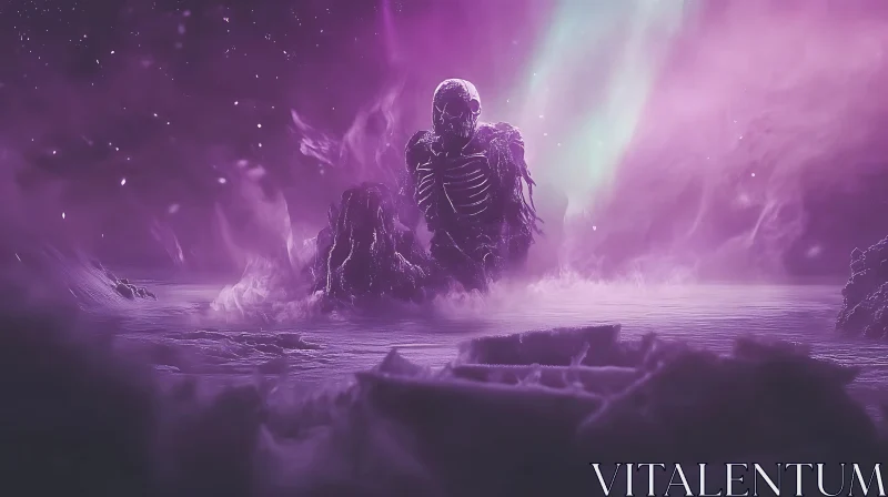 Mystical Skeleton in Lavender Mist AI Image