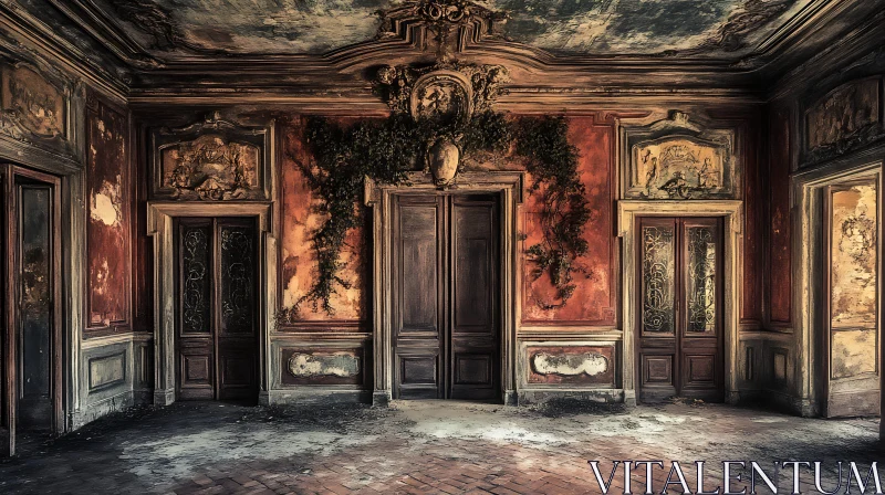 AI ART Decayed Elegance: Interior of a Vintage Room