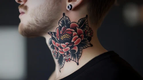 Intricate Floral Neck Tattoo