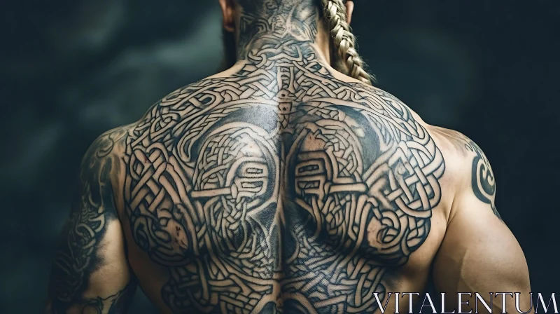 Complex Tattoo Design on Muscular Back AI Image