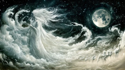 Dreamscape: Lunar Figure and Cloud Camels