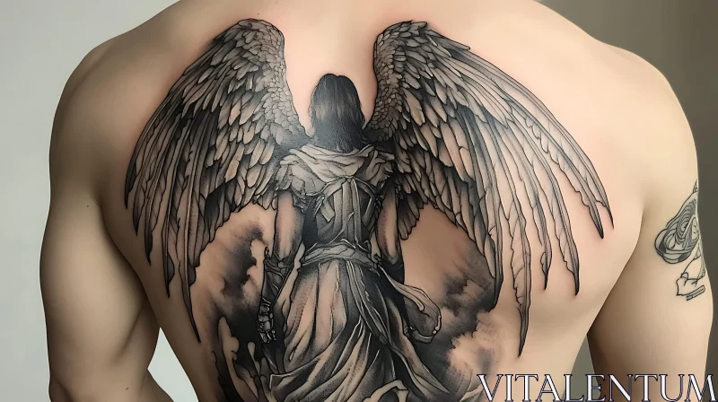 AI ART Grayscale Angel Tattoo Back Art