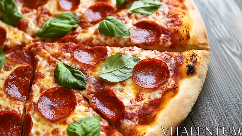 Delicious Pepperoni Pizza with Cheese and Basil AI Image