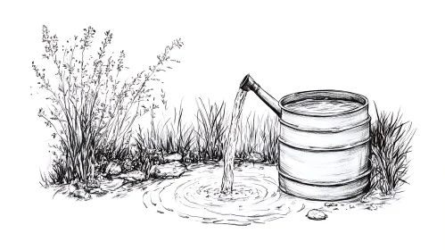 Monochrome Water Source Illustration