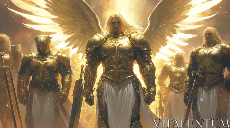 Golden Angels in Armor with Wings AI Image