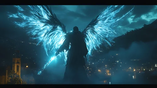 Winged Guardian of the Night Cityscape