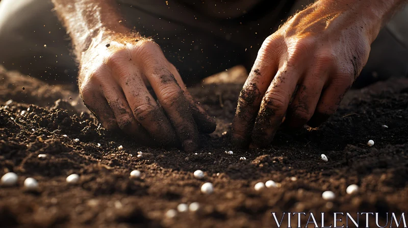 Hands Planting Seeds in Soil AI Image