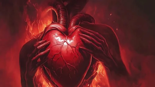 Fiery Heart in Hands: Emotional Artwork