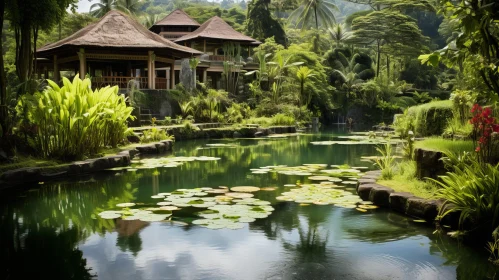 Enchanting Villa and Lush Lily Pond in a Mystical Jungle
