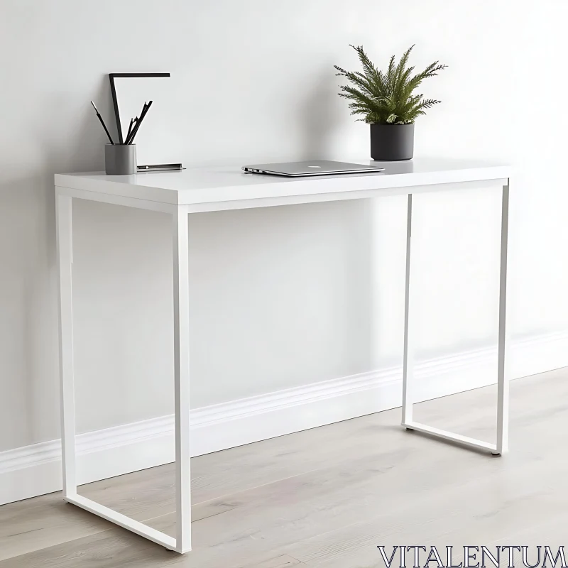 Minimalist Desk Setup with Potted Greenery AI Image