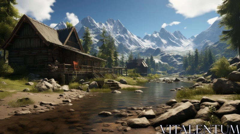 Isolated Mansion Amidst Mountains: A Rustic Charm AI Image