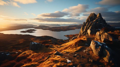 Majestic Scottish Landscape: Captivating Hillside, Mountains, and Lake