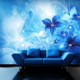 Blue Sofa with Floral Backdrop