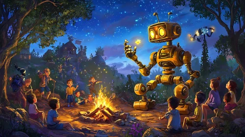 Fantasy Scene with Robot and Kids