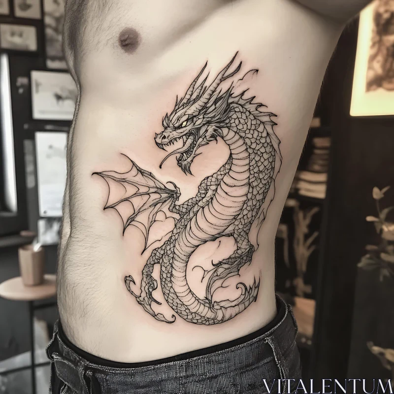 Detailed Dragon Tattoo on Skin AI Image