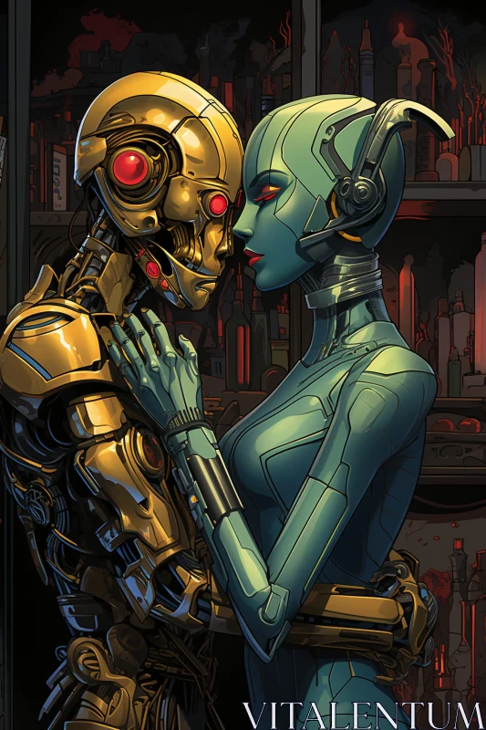 AI ART Intimate Moment of Cyborgs