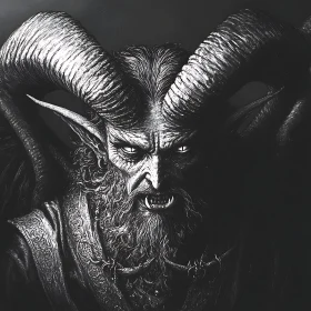 Monochromatic Demon with Horns and Piercing Eyes