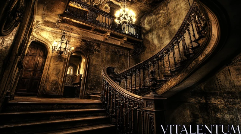 AI ART Ornate Staircase with Chandeliers