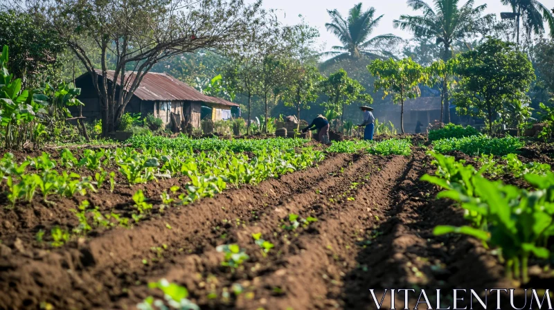 Agricultural Landscape with Cultivated Fields AI Image