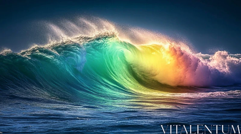 AI ART Enchanting Ocean Wave with Rainbow Hues